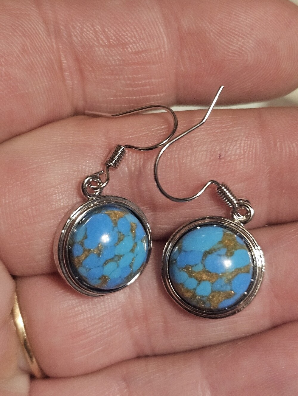 Silver Tone Turquoise Dangle Earrings